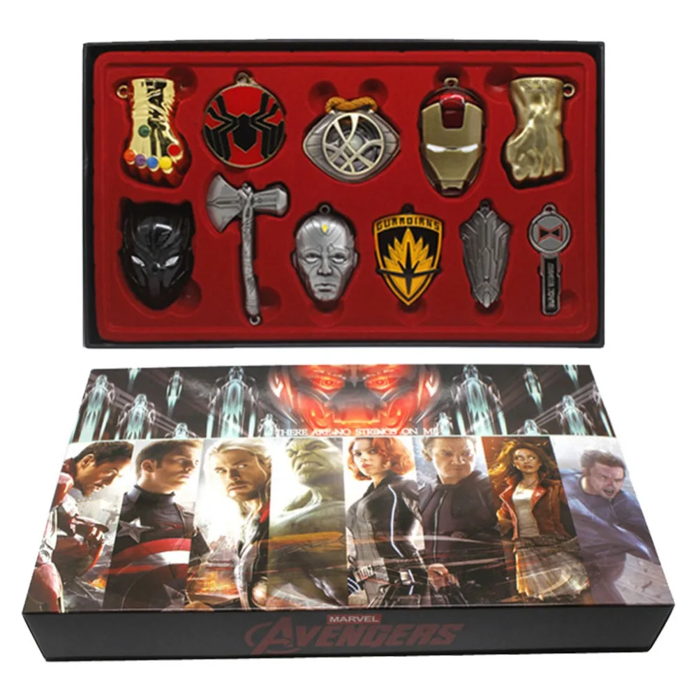 

Avengers Cosplay Props Keychain 11 Pieces Pendant Key Chain Marvel Superhero Collection Boxed New Year Gift for Adult and Kids