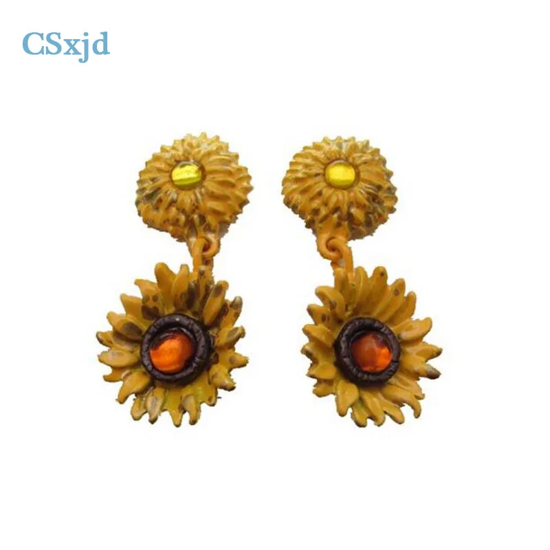 

CSxjd New Vintage Earrings Beautiful Sunflower flower Resin gem Women earrings jewelry
