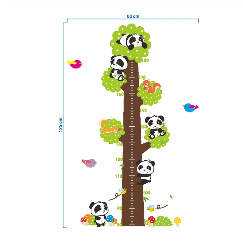 Lovely Baby Pandas Tree Growth Chart Wall Stickers For Kids Room Lovely Baby Pandas Tree Growth Chart Wall Stickers For Kids Room Decor Nursery Animals Mural Art Diy Children Height Home Decals In From