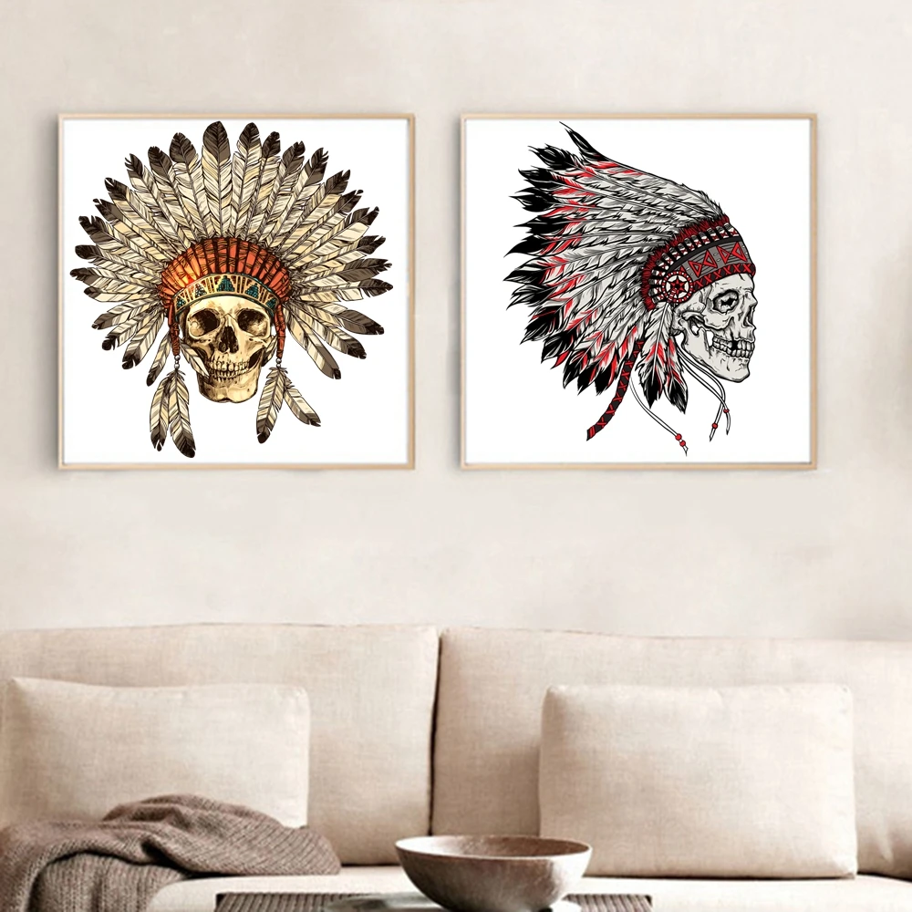 Buy Indian Skull Head Abstract Wall Art Canvas Prints