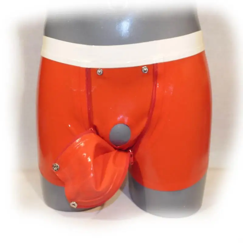 Men's Red and White Latex Underwear Adult Male Rubber Boxer Shorts Handmade