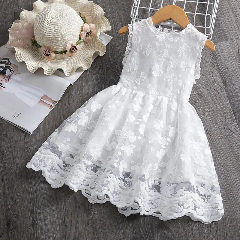 Кружевное платье-пачка принцессы с цветочным рисунком для маленьких девочек; детское платье на свадьбу и крестины; детская праздничная одежда; Vestidos - Цвет: WHITE