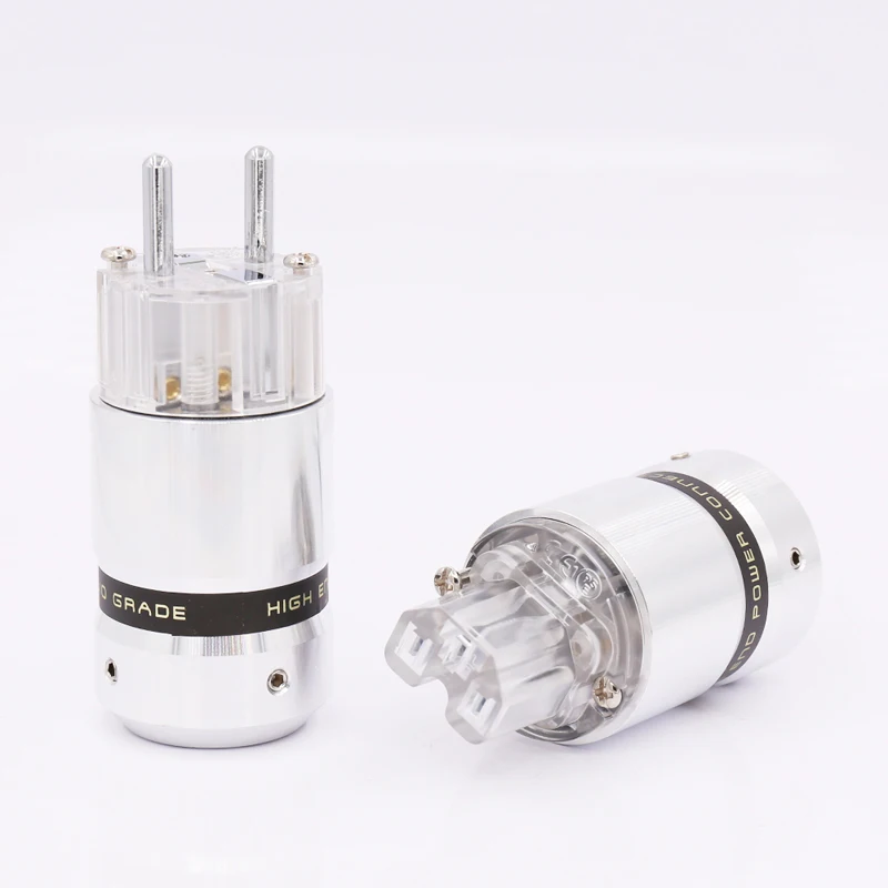 

Free shipping one pair Audio Aluminum Rhodium Plated Schuko Power Plug Male Connector+IEC Female Plug