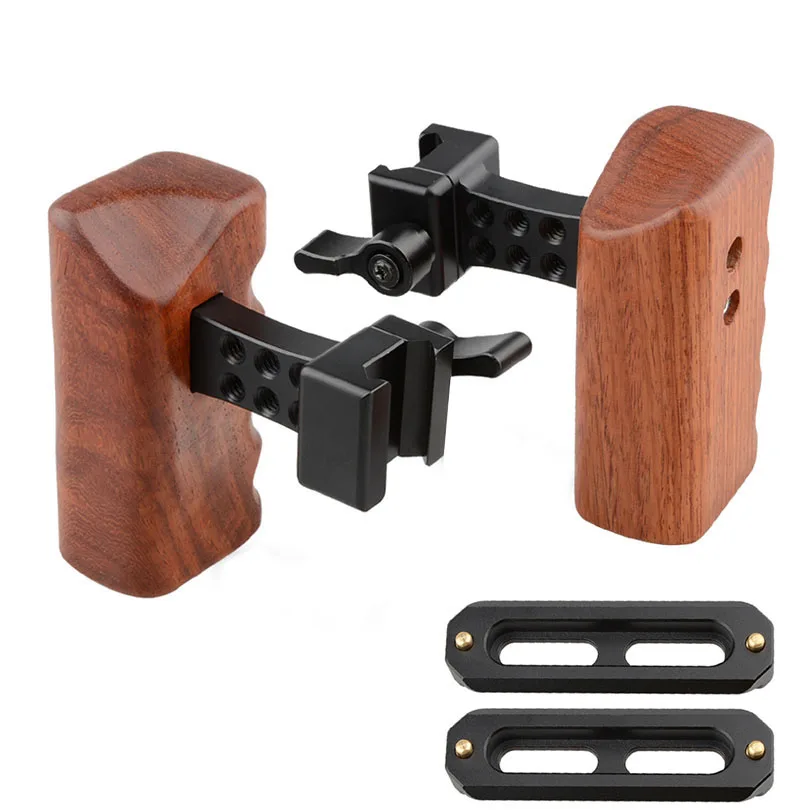 CAMVATE Wooden Camera Handle DSLR Handgrip Fr DV Video Cage Rig (right & left hand) Swat Rail Clamp Safety Rail 70mm C1541 (1)