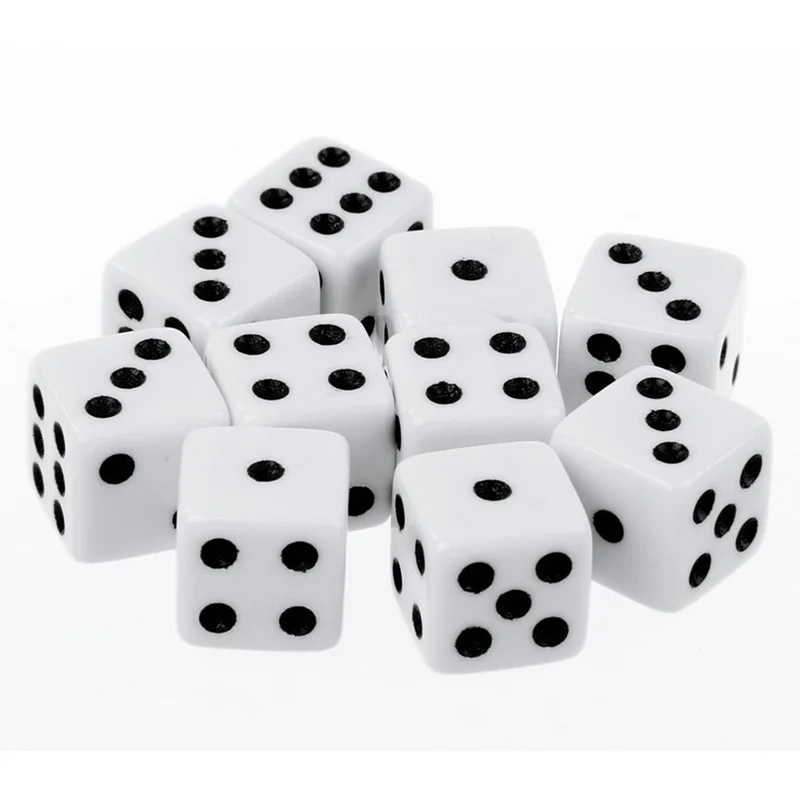 

10Pcs/lot Plastic Dice White 16mm Gaming Dice Standard Six Sided Decider Die RPG For Birthday Parties Toy Bauble