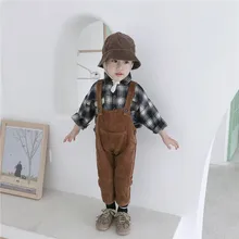 Весенние штаны на подтяжках для маленьких мальчиков вельветовые хлопковые длинные однотонные штаны для младенцев легинсы для малышей свободная одежда для маленьких девочек