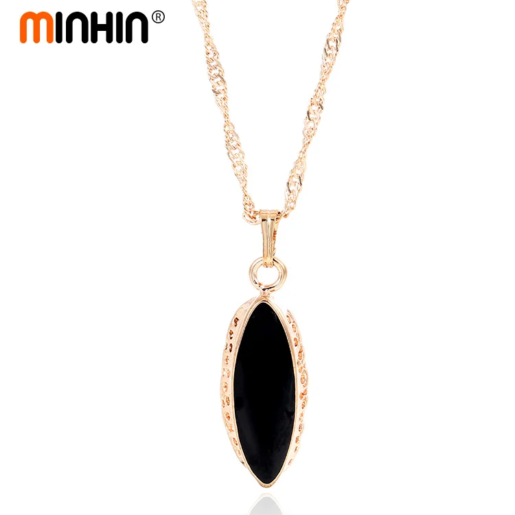 MINHIN дизайн черный овальный кулон украшения серьги кольцо 3 шт. комплект ювелирных изделий позолоченный аксессуар для девочки