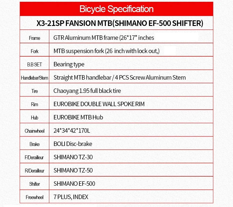 Flash Deal EUROBIKE 21 Speed Aluminum Mountain bike Dual Disc Brake Mountain bicycle 2
