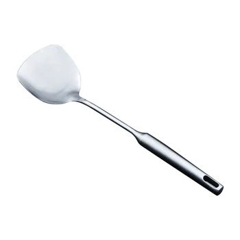 

1pc Cooking Spatula Sturdy Long Handle Shiny Stainless Steel Spatual Turner for Household Restaurant