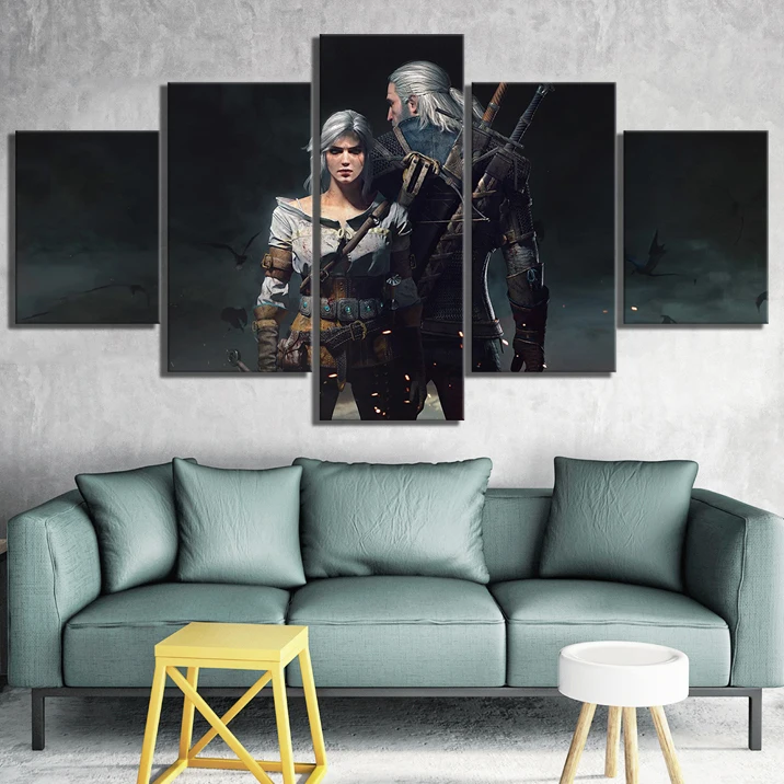 

5 Piece Canvas Paintings The Witcher 3Wild Hunt Game Posters Artwork Fantasy Art HD Wall Pictures for Home Decor