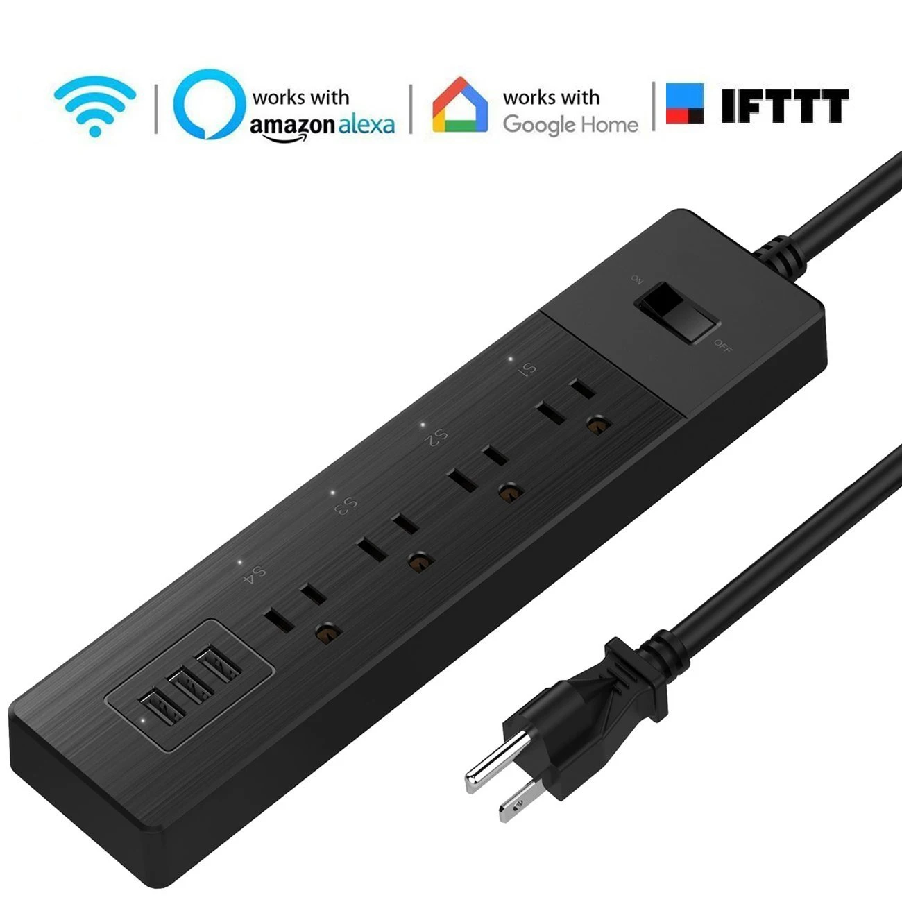 Wifi Smart Power Strip,Multi Outlets 4 AC Plug,3 USB Charging Ports