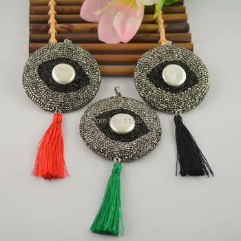 

New Style 5PCS Rhinestone Eye Shell Pendants for women snakeskin leather pave cz pendant