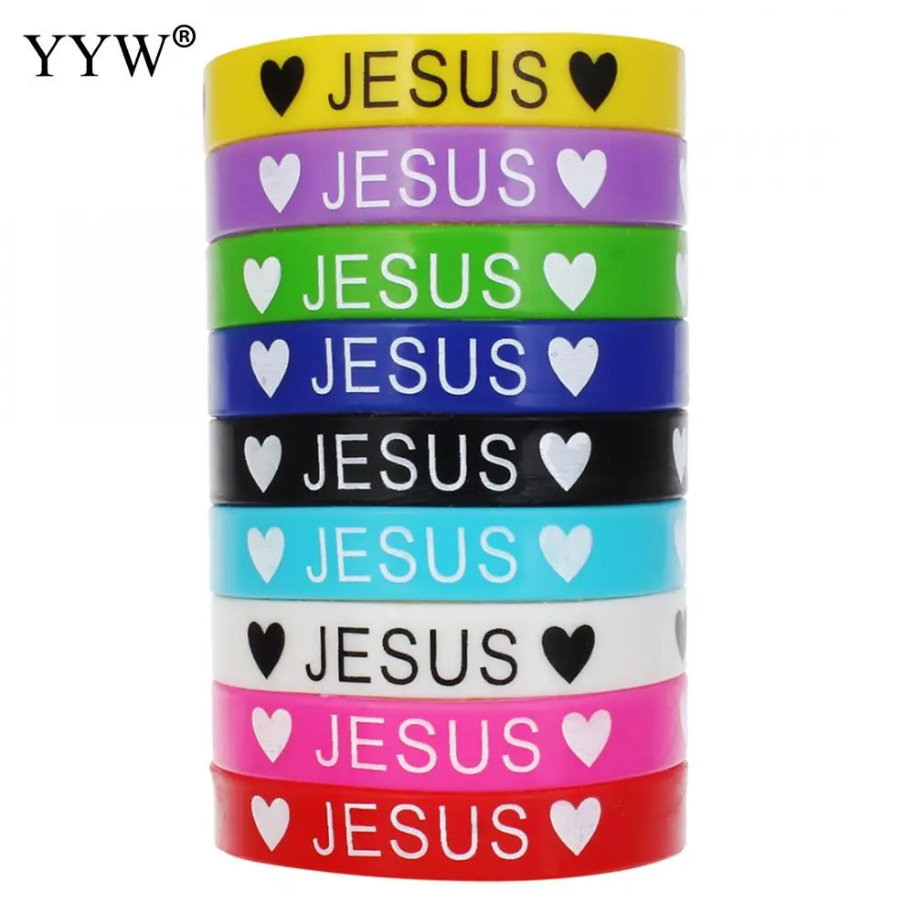 Силиконовый браслет для печати Love Heart Jesus 10 шт. разноцветные кремниевые браслеты