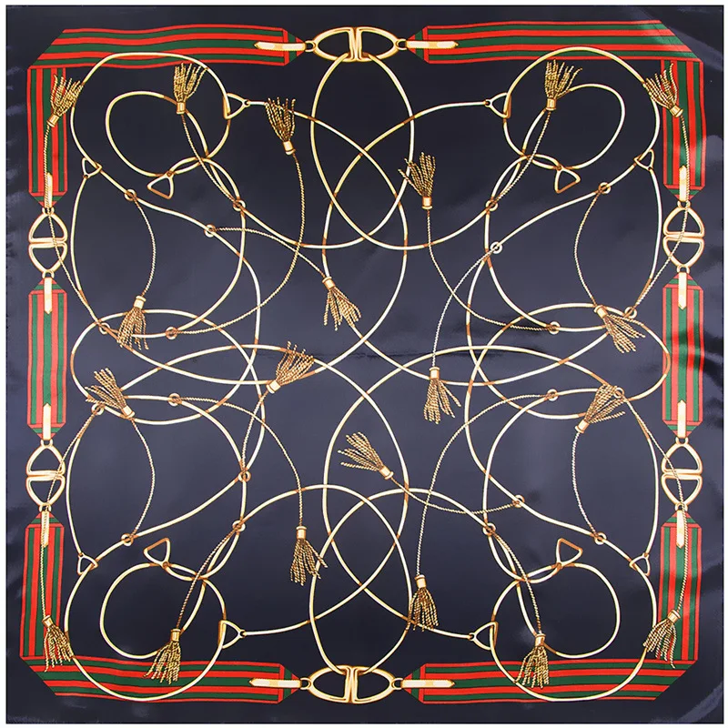 90cm*90cm Imitated Silk Euro Nations Wind Bohemia Cartoon Cat Printed  Scarf Small Square Scarves Woman Headband Hijab