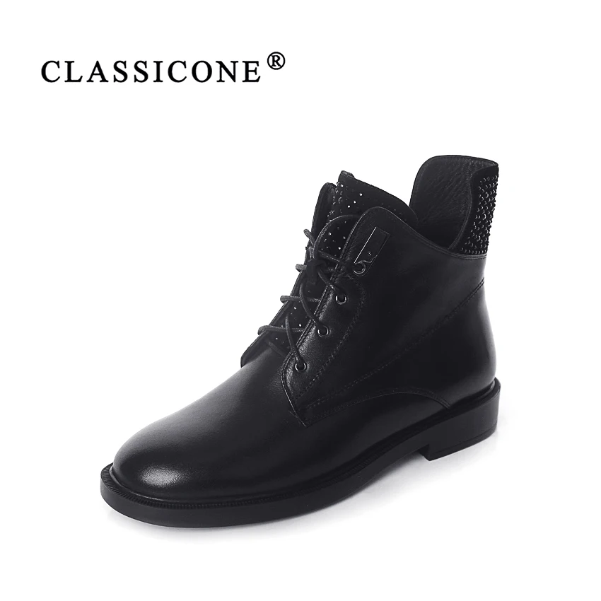 

CLASSICONE 2018 shoes woman winter ankle wool snow boots flats genuine leather suede inside warm brand fashion style luxury sexy