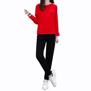 

Rlyaeiz 2019 Spring Autumn 2 Piece Set Women Sporting Wear Cotton Striped Cotton Hoodies + Pants Sporting Suits Female Tracksuit