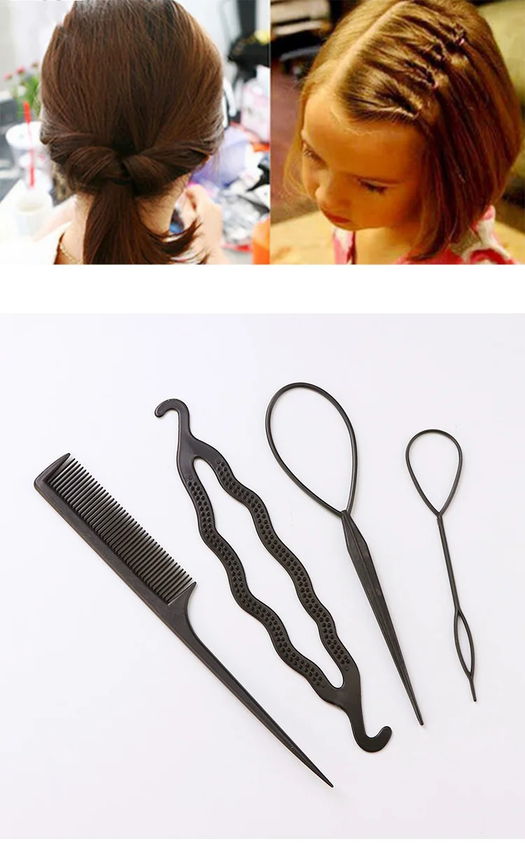 1Set=4pcs Women Girls Quick Hair Making Tools Set 6 Colors Diy Hair Ponytail Headbands Hairbands Hair Accessories