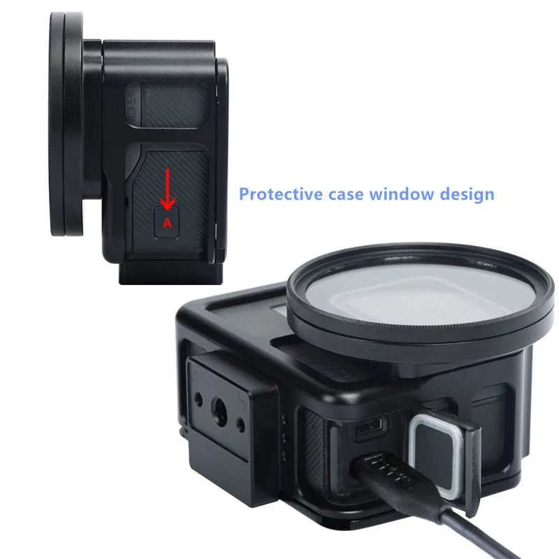 Aluminum Protective Case Housing Back Cover Metal Radiating frame +52mm UV Lens filter cap for GoPro Hero5 6 7 Black Camera Cage (7)