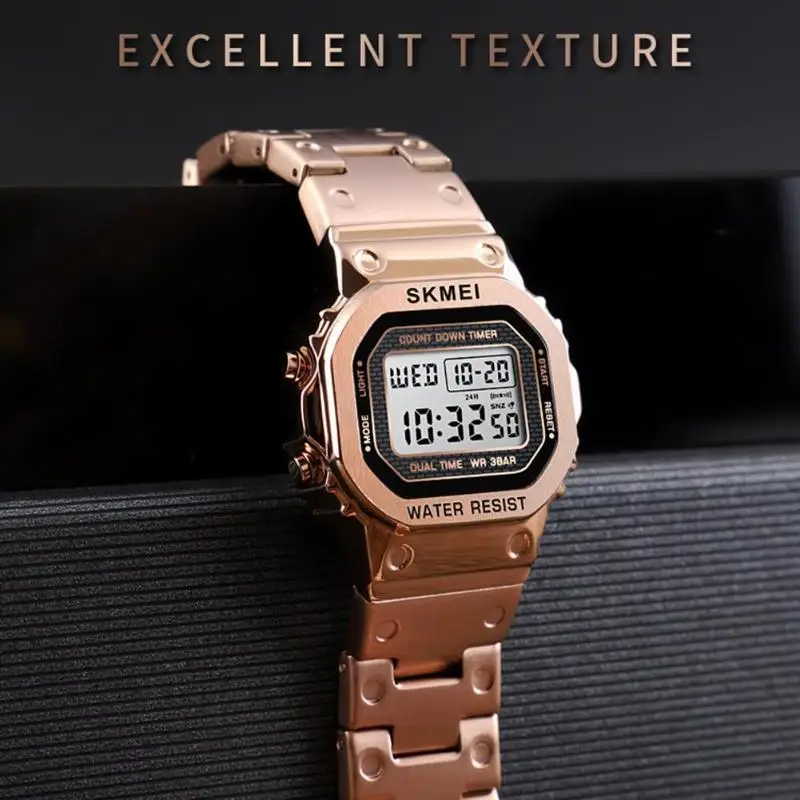 Простые модные водонепроницаемые цифровые часы, светящиеся электронные часы с зеркальной поверхностью, двойное время, женские спортивные наручные часы