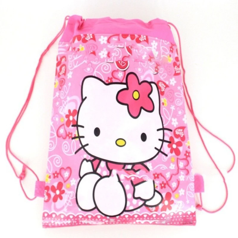 

1pcs Girls Favors Baby Shower Decorate Backpack Hello Kitty Theme Mochila Birthday Party Non-woven Fabrics Drawstring Gifts Bags