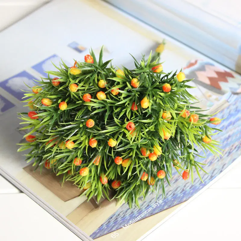 Ярко-зеленая трава растения, искусственные цветы Гипсофила Искусственный цветок для свадьбы, Рождества, украшения для дома вечерние офисные - Цвет: orange