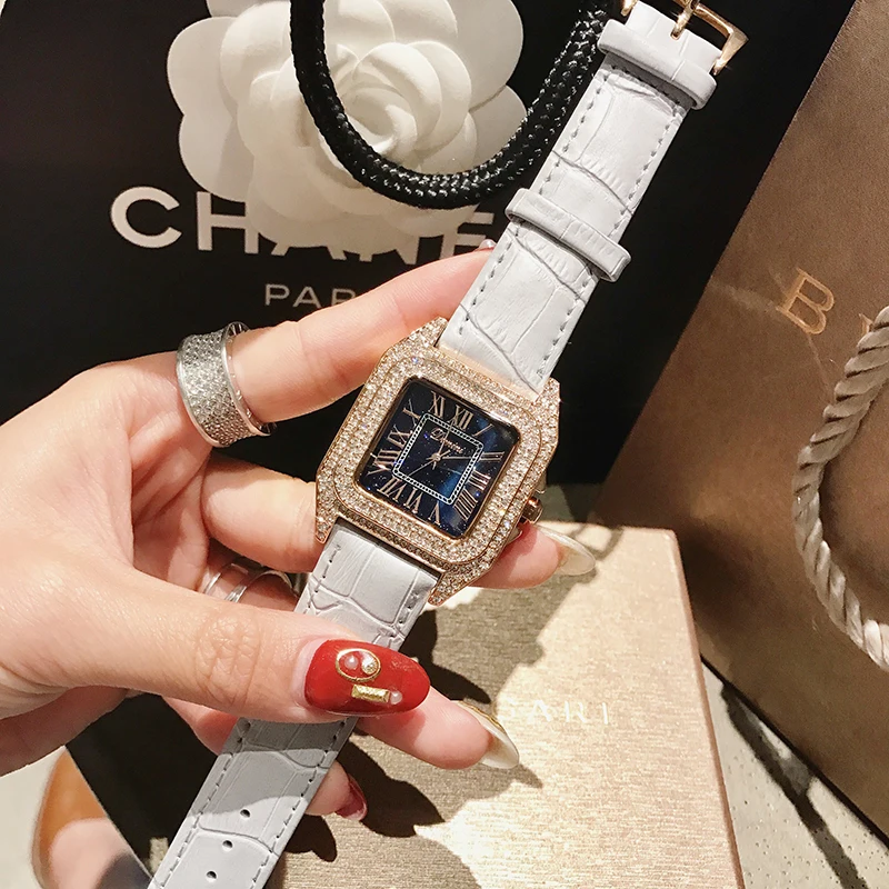 Luxury Full Diamond Women Square Watches Ladies Fashion Leather Strap Rhinestone Quartz Watch New Elegant Female Clock Best Gift