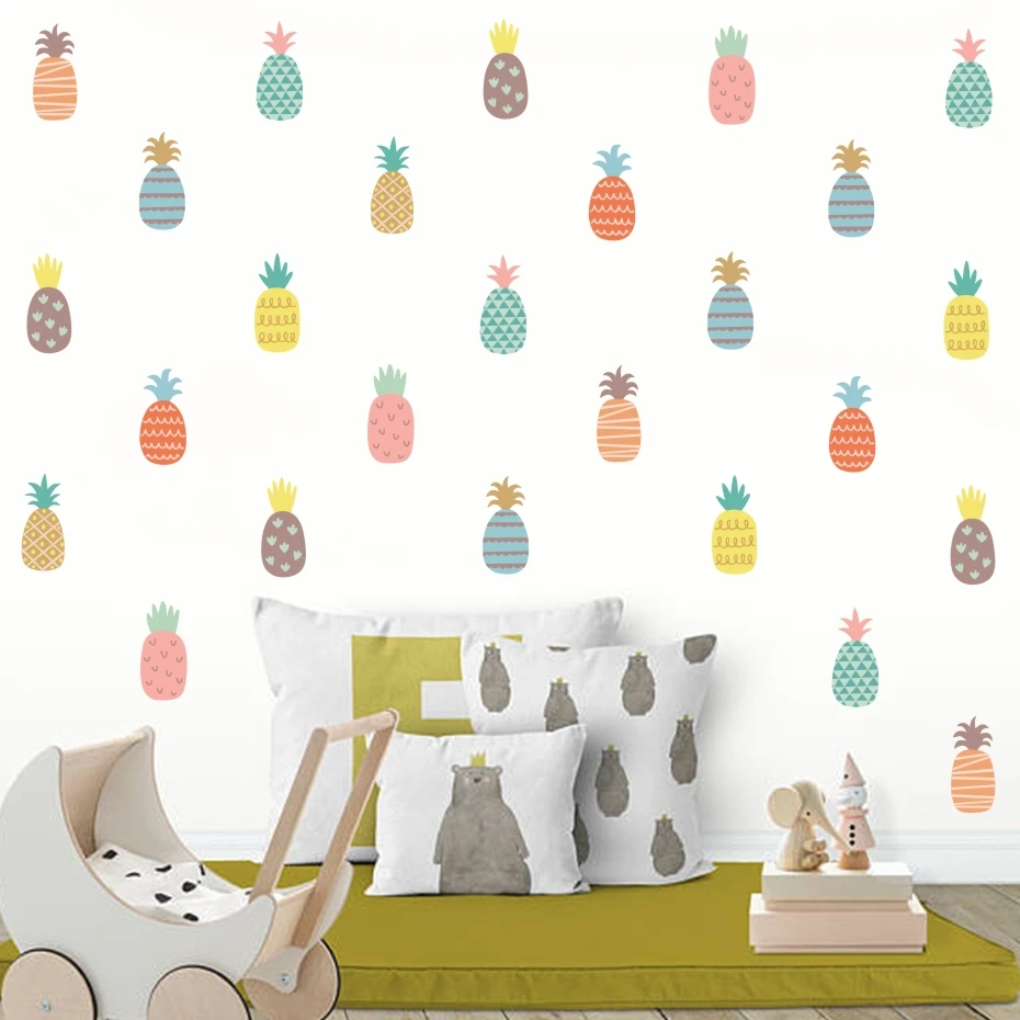 

Cartoon Colorful Pineapple Wall Stickers Fashion Beautiful Decals Decoration For The House Kids Room Living Room Waterproof Art
