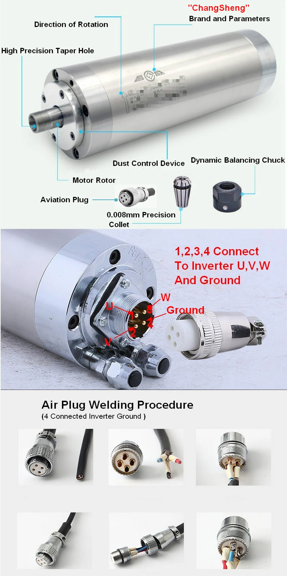 Changsheng 220 кВт 3hp 24000 в об/мин ER20 мотор шпинделя с водяным охлаждением VFD насос 80 мм зажим 13 шт. цанги комплект ЧПУ фрезерный станок Деревообработка