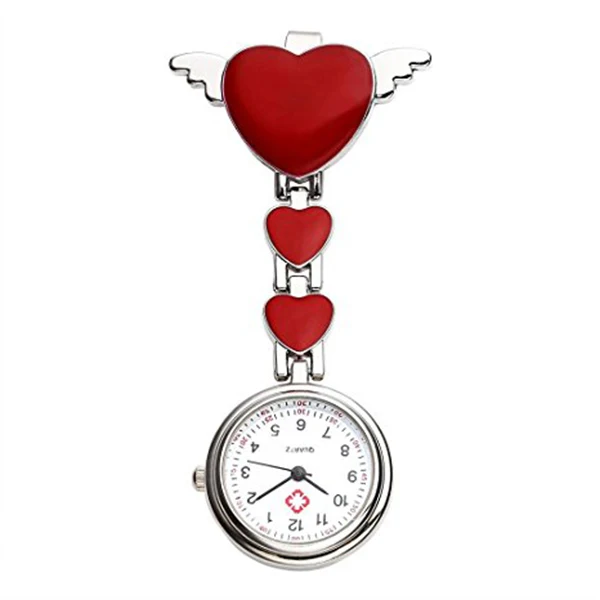 

Practical Womens Girls Heart Angle Wing Nurse Fob Clip On Brooch Hanging Pocket Watch