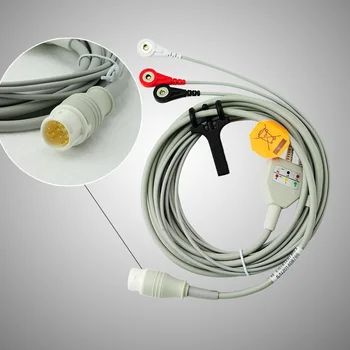 

Health Care Medical Devices One -Piece 3-Lead ECG Cable, 4.0 Snap Round 12 Pins Connector Compatible HP M1001A/B,M1002A/B