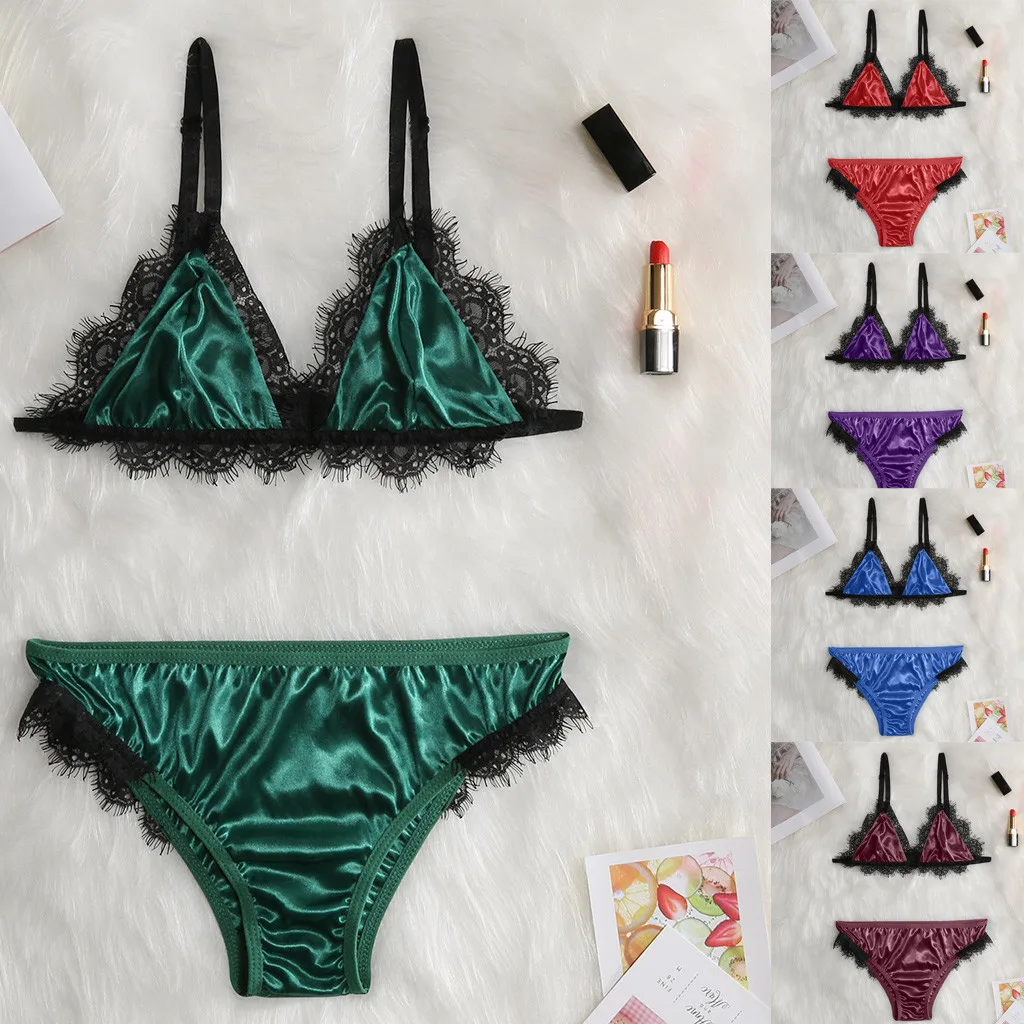 

Women Lace Sexy Passion Lingerie Babydoll G-string 2PC Set Sexy Solid Women Underwear Bra Sweet Soft Bra Brief