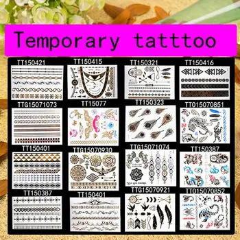 

16pcs Event party supplies Flash tattoo gold temporary sticker tattoo jewelry dragon feather for halloween carnival hen party