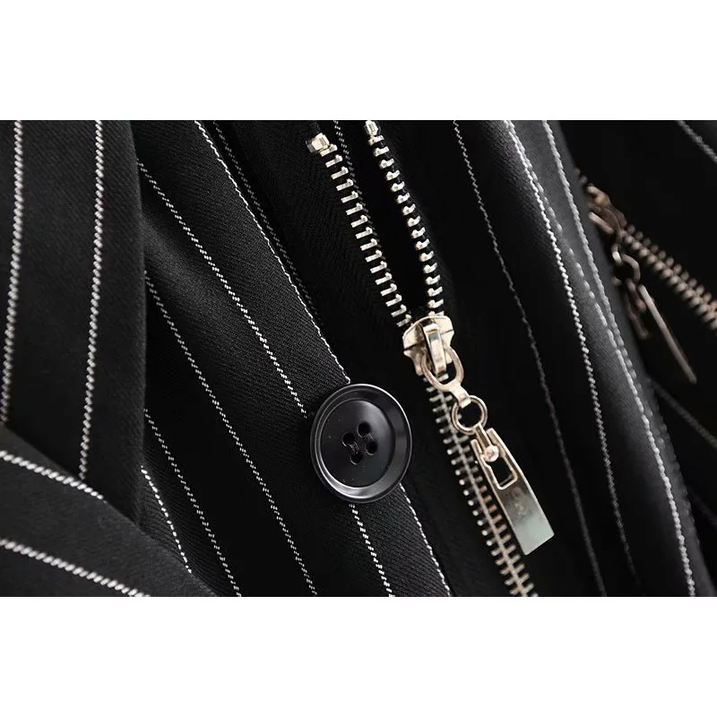 Spring 2019 Suits Brought Long Sleeve Long Jackets Show Thin Double-breasted Stripe Small Suit Sashes OL Women Blazers Spring 2019 Suits Brought Long Sleeve Long Jackets Show Thin Double-breasted Stripe Small Suit Sashes OL Women Blazers