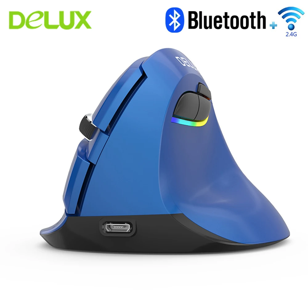 Беспроводная вертикальная мини мышь Delux M618 Bluetooth 2 4G с двумя режимами эргономичная