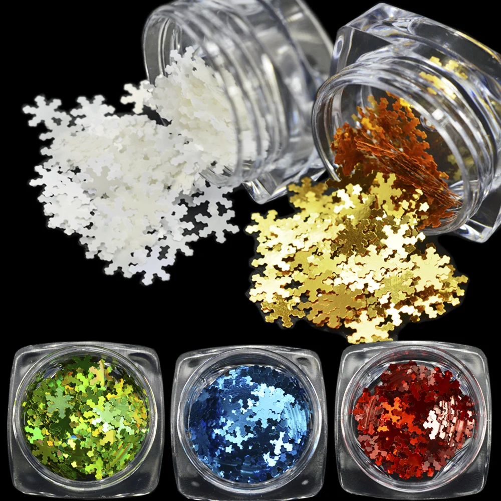

1Bottle Shiny Colorful Snow Flower Flake Nail Art Decoration Christmas Sequin Decals Paillette Wrap 3D Manicure DIY Tool JI396