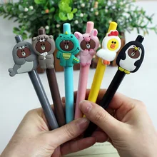 10 шт./партия Корейская креативная гелевая ручка с рисунком милые животные пресс черная ручка, студенческие канцелярские подарки оптом