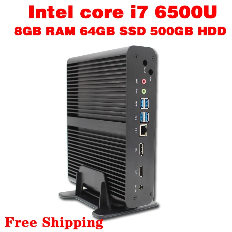 Mini PC Core i7 6500U Max 3 1GHz 8GB RAM 64GB SSD 500GB HDD Micro PC