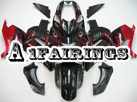 Чехлы для Kawasaki ZX-14R 2006 2007 2008 2009 2010 2011 ABS Пластик впрыска капоты мотоциклетный кузов Черное и красное пламя