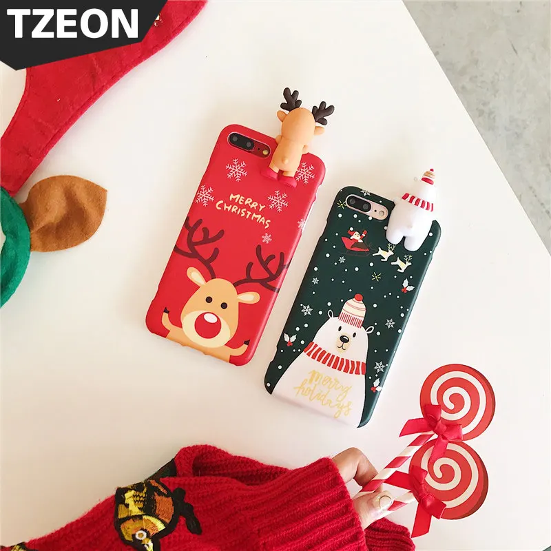 

Christmas Lovely Reindeer Kawaii Bear Doll Phone Case For IPhone XSmax XR XS X 8 8Plus 7 7Plus 6S Plus 6 Soft TPU Back Cover