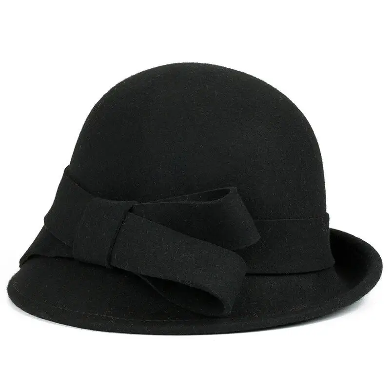 Модные женские фетровые шляпы, элегантные шерстяные шляпы для женщин с бантом, брендовые теплые зимние мягкие фетровые шляпы для девушек