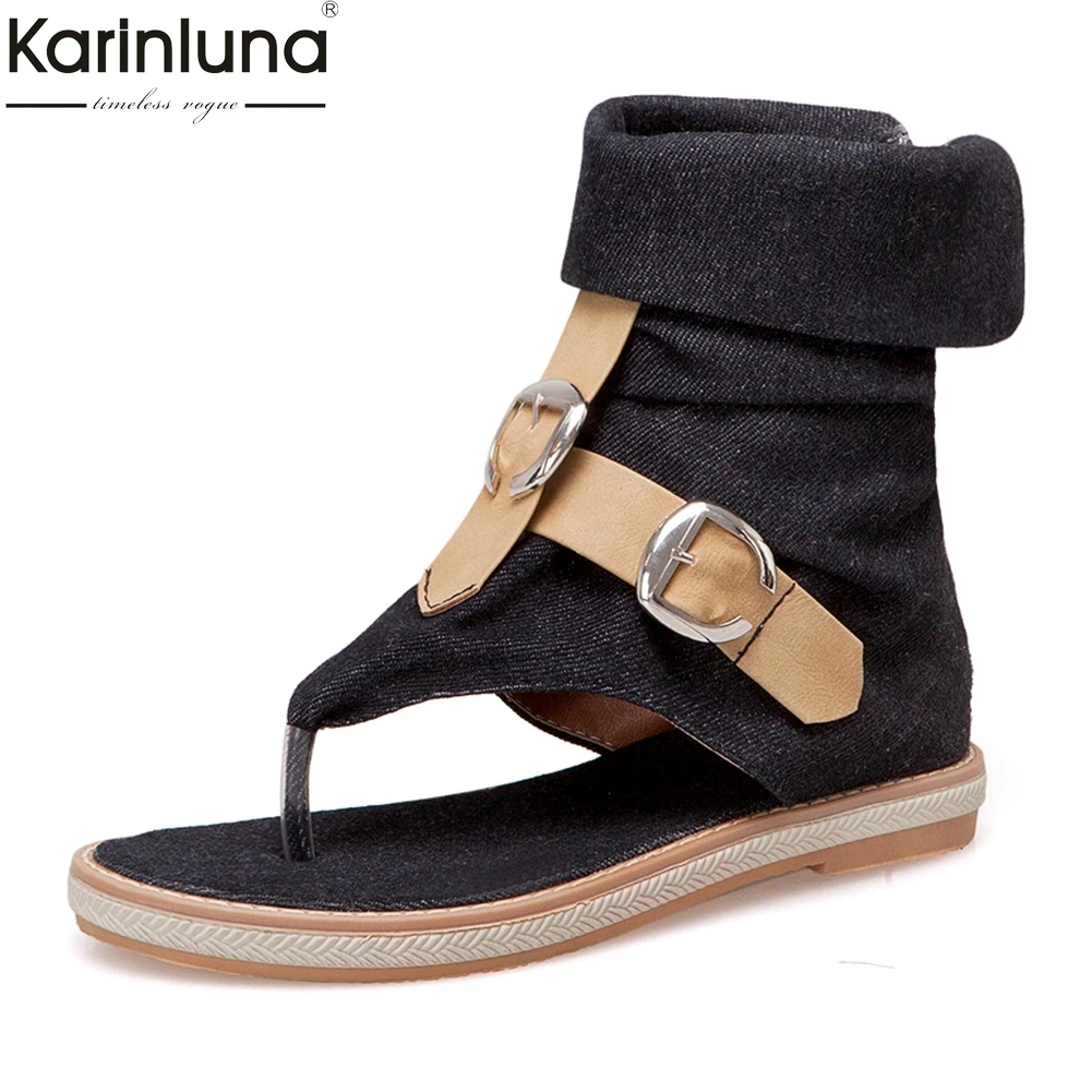 

Hot Sale Concise Denim Flat Sandals Women 2019 Summer Large Size 34-43 Casual gladiator Women Shoes Woman