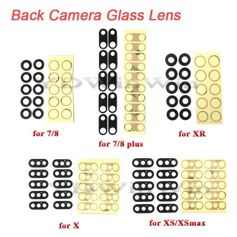 

10 pcs Rear Back Camera Lens For iPhone 7 8 Plus X XS max XR 11 Pro Glass Cover with 3M Sticker Adhesive Replacement Parts