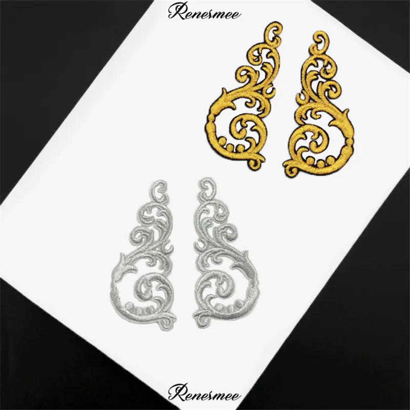 

3Pair Iron on New Retro Gold Silver Thread Embroidery Cloth Stickers Jacket Decorative Embroidery Adhesive Patch Stickers 9X4cm