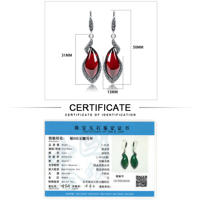 JIASHUNTAI Retro 100% 925 Sterling Silver Earrings For Women Vintage Natural Chalcedony Garnet Gemstone Earrings Jewelry Female