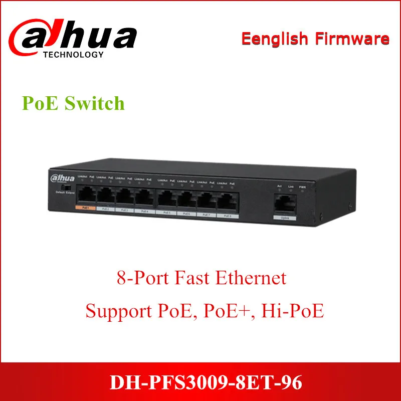 Dahua POE переключатели PFS3009-8ET-96 8-Порты и разъёмы быстрая переключатель питания по сети Ethernet для видеонаблюдения IP Системы