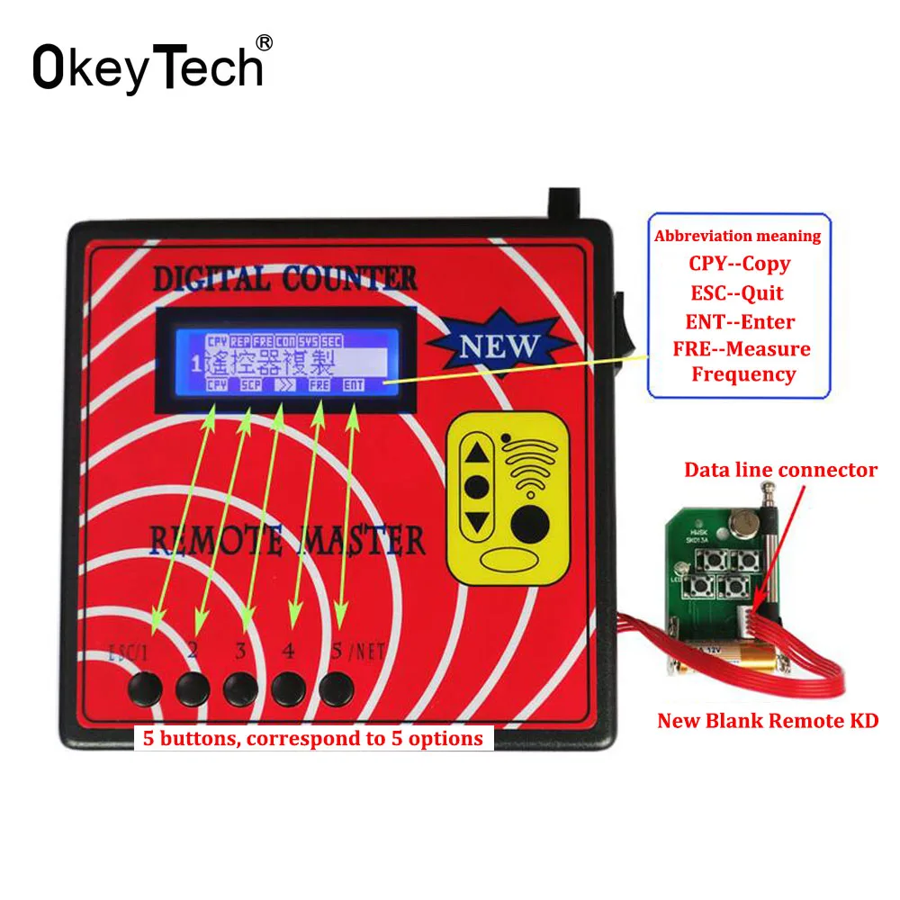 

OkeyTech Wireless Digital Counter Regenerate RF Remote Control Copy Master Machine Key Programmer Frequency Tester Fixed SK-668