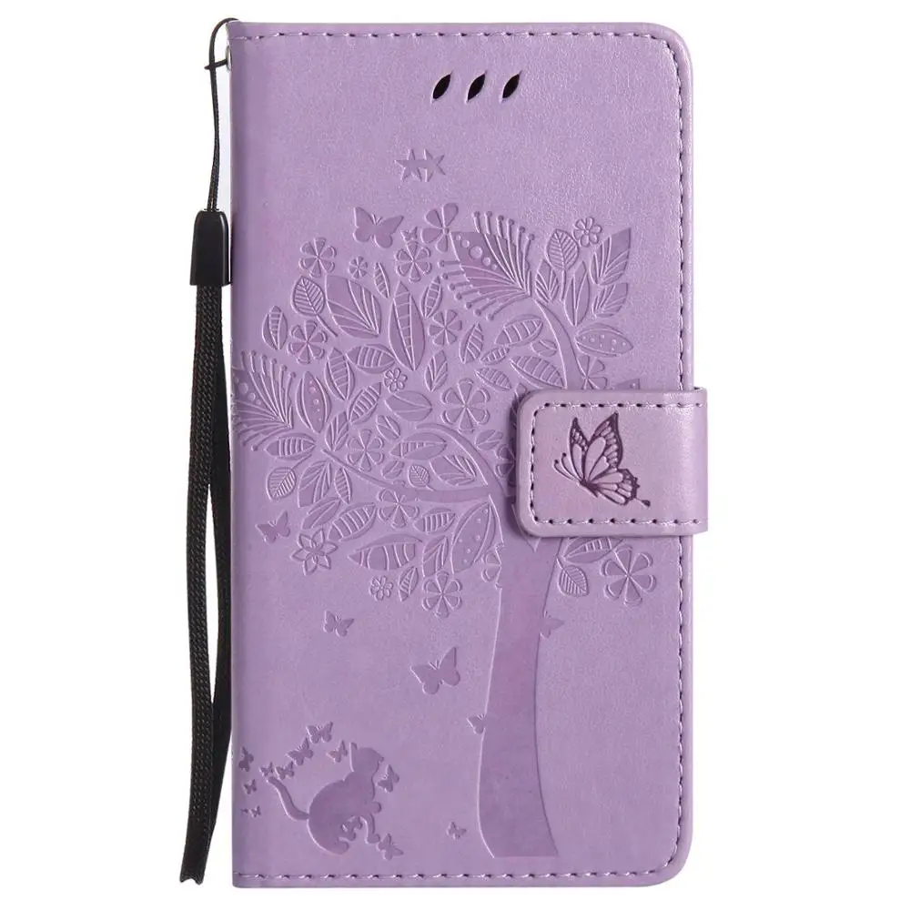 Для LG K5 чехол для телефона кожаный бумажник откидная крышка для LG K5 чехол X220 X220ds бабочка кошка дерево 3D Тиснение PU Роскошный чехол - Цвет: Lavender