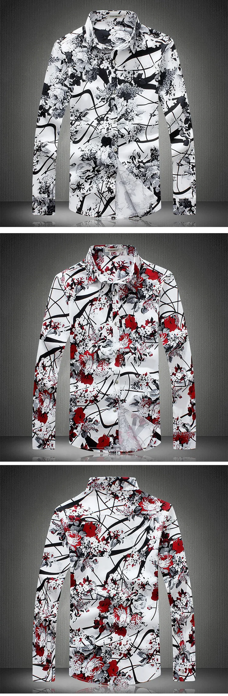 Shan Bao брендовая одежда романтический мужские рубашки в цветах Осень Высокое качество удобные хлопковые печати повседневное рубашка с