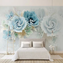 Самоклеящиеся водонепроницаемые обои на холсте 3D синие цветы Современный домашний декор фото настенные фрески съемные 3D наклейки