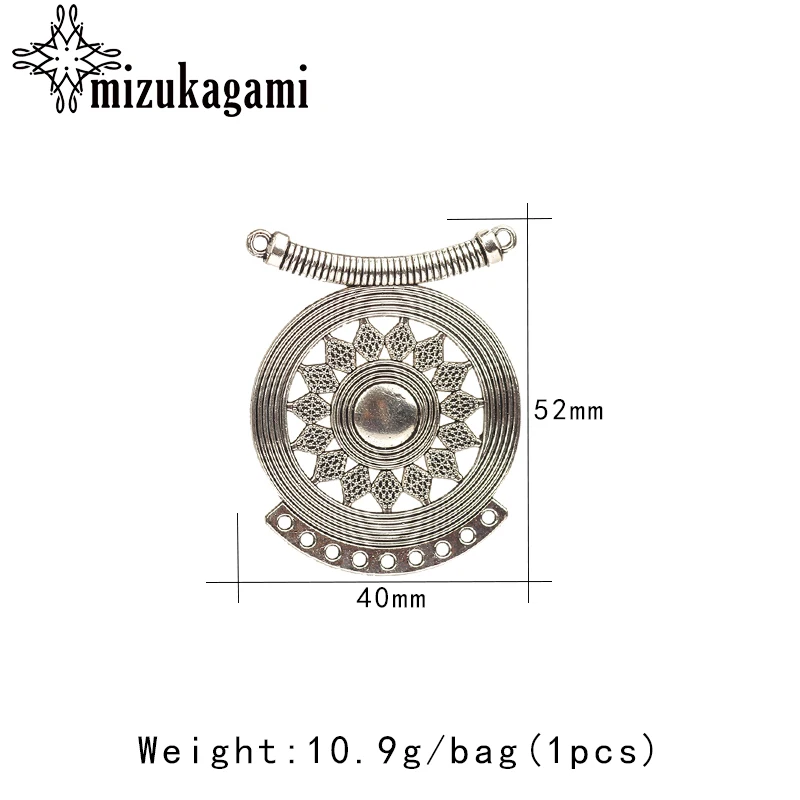 1 шт. 52*40 мм Ретро богемный Серебряный цинковый сплав большой круглый кисточкой петля Linker разъем для DIY ожерелье шармы-соединители